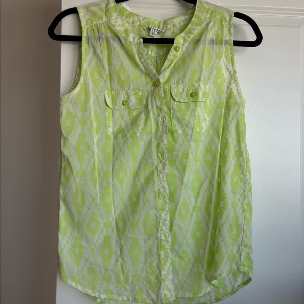 American Eagle Outfitters Green Button Down Blouse with Mandarin Collar